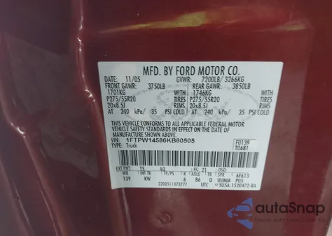 2006 Ford F-150 Fx4/Lariat/Xlt из США, поврежденный, VIN 1FTPW14586KB60505